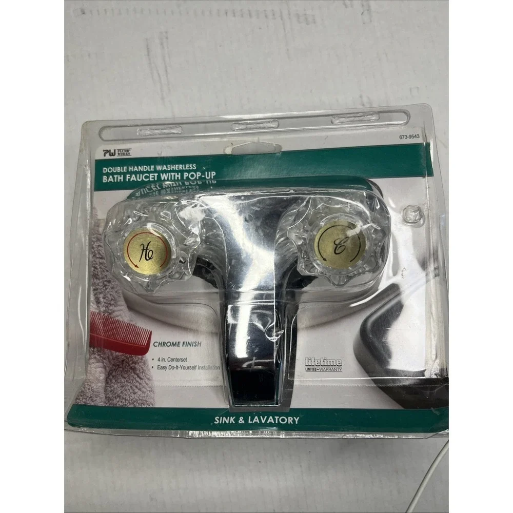 Double Handle Bath Faucet With Pop Up Chrome Finish. Bath Room. New